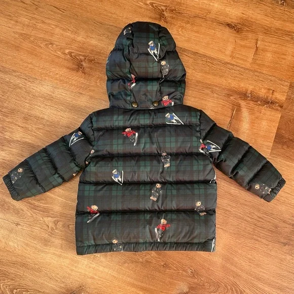 Polo Ralph Lauren Down Puffer Jacket Infant Baby 24M Months Bear Plaid Full Zip